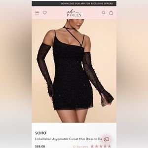 Embellished Asymmetric Corset Mini Dress in Black